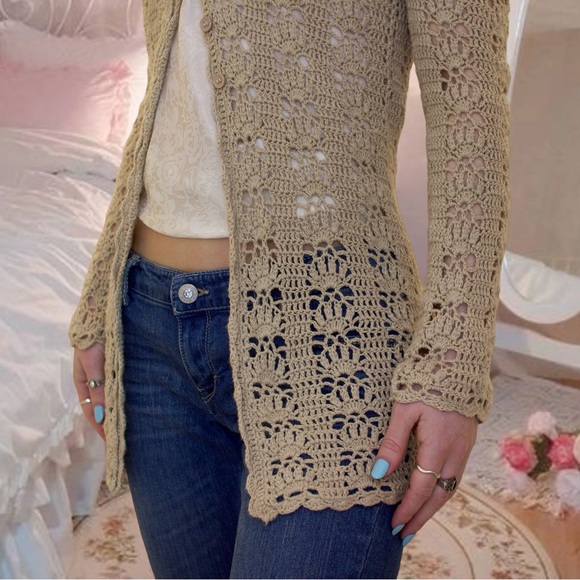 Vintage y2k boho crochet hooded cardigan - Picture 11 of 16